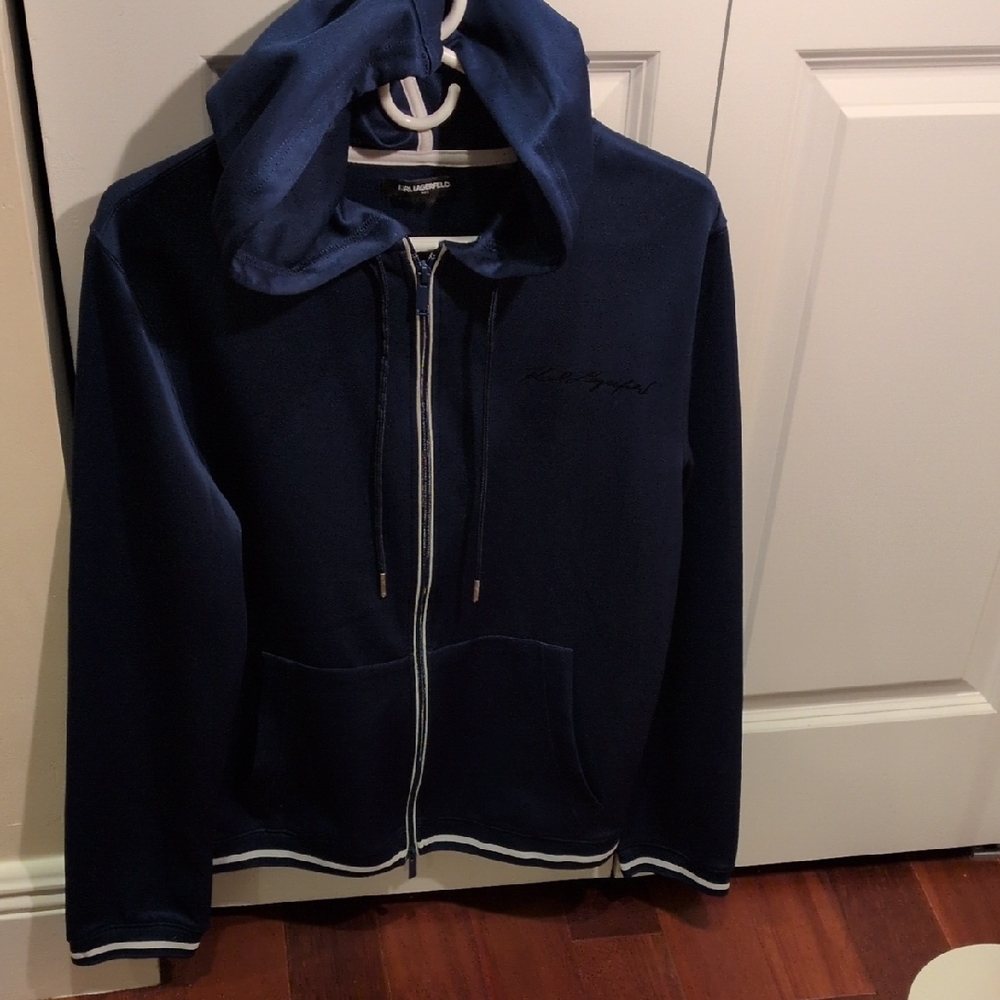 Karl Lagerfeld Dark Blue Zip-Up Sweater Hoodie Men's M 20" Chest